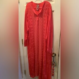 Johnny Was Coral Eyelet Shirt Dress with Long Sleeves, Size 3X, Vintage.